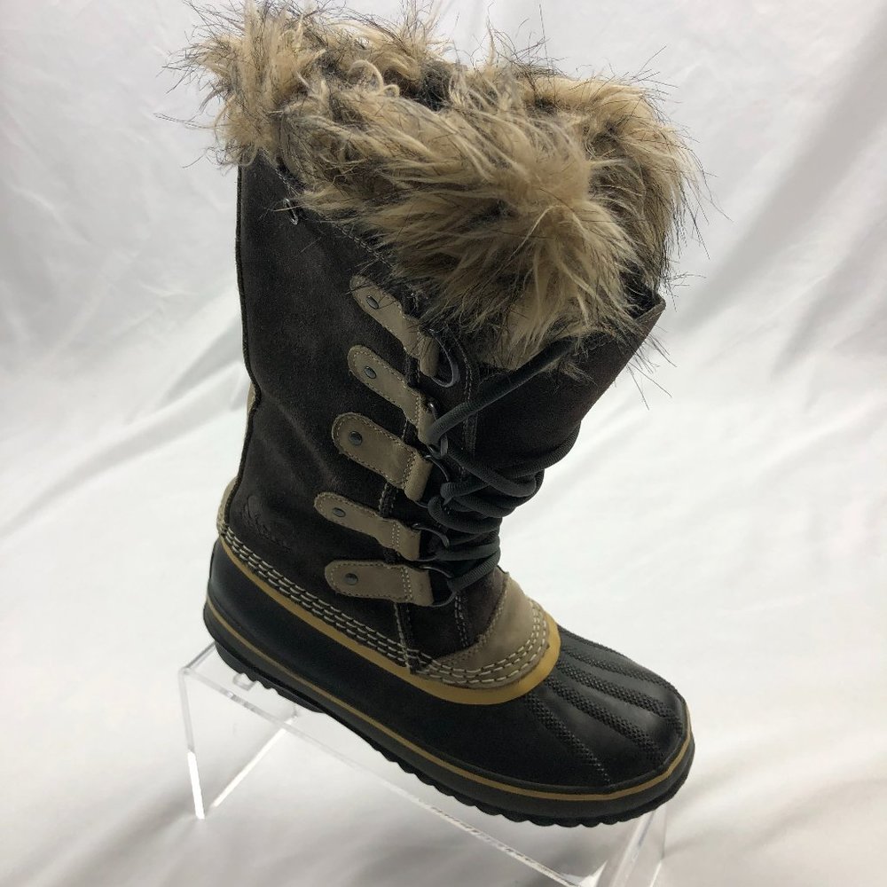 Sorel Women's Joan of Arctic Gray Suede Waterproof Faux Fur Boots Size 6.5